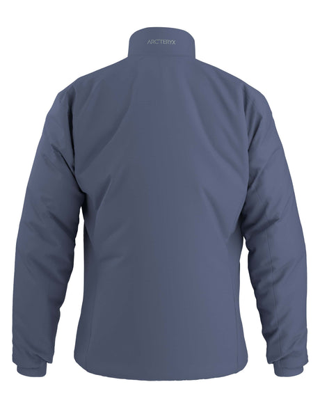 MAtomJacket-A slate blue full-zip jacket with a stand-up collar and a small Arc'teryx logo on the left chest, displayed on a clean white background.