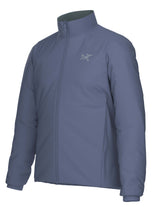 MAtomJacket-A slate blue full-zip jacket with a stand-up collar and a small Arc'teryx logo on the left chest, displayed on a clean white background.