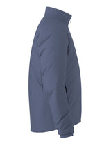 MAtomJacket-A slate blue full-zip jacket with a stand-up collar and a small Arc'teryx logo on the left chest, displayed on a clean white background.