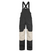 MAveningBibPant-Colorblock bib overalls in black and beige, featuring adjustable shoulder straps, a front button closure, and multiple utility pockets, shown against a plain white background.