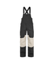 MAveningBibPant-Colorblock bib overalls in black and beige, featuring adjustable shoulder straps, a front button closure, and multiple utility pockets, shown against a plain white background.