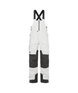 MAveningBibPant-White and dark gray colorblock snow bib pants with black adjustable shoulder straps, shown against a plain white background.