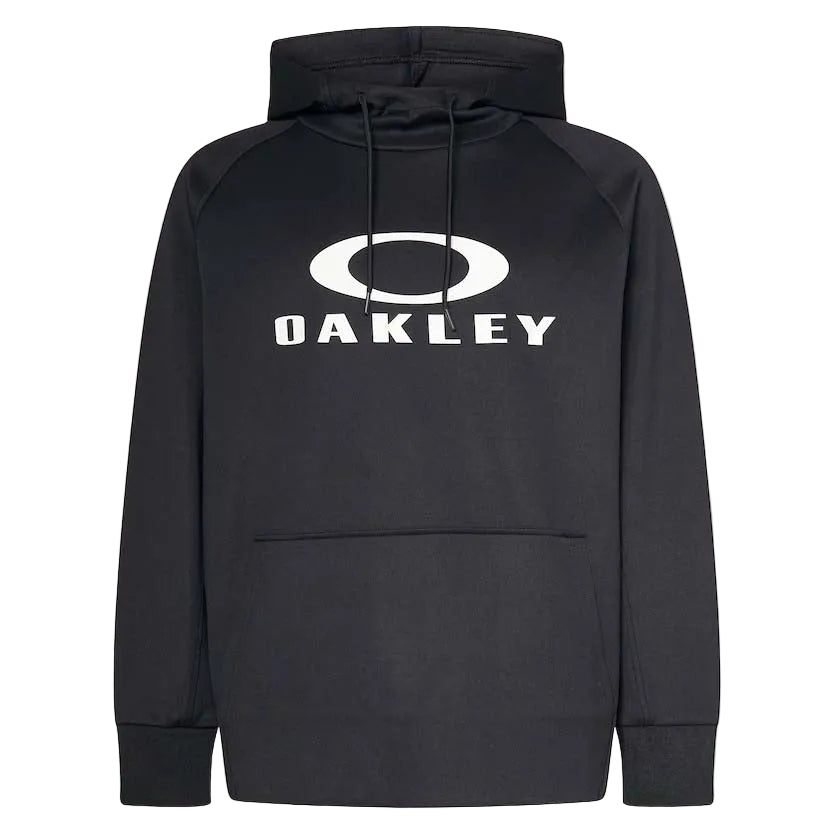 MBarkDWRFleeceHoody-Black hoodie with Oakley logo on a white background