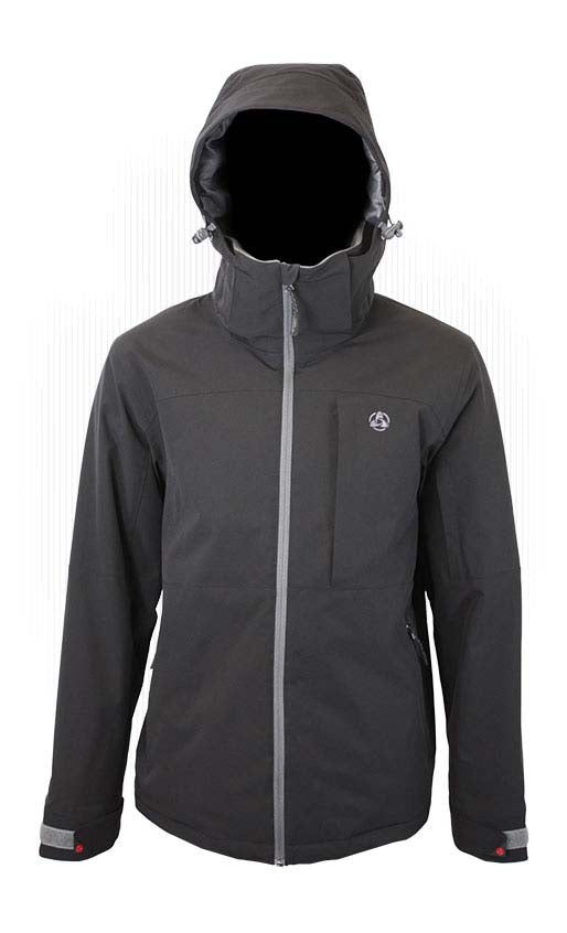 MBooterJacket- Black jacket with a hood on a white background