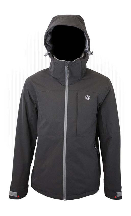 MBooterJacket- Black jacket with a hood on a white background