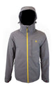 MBooterJacket- Gray jacket with a yellow zipper on a white background
