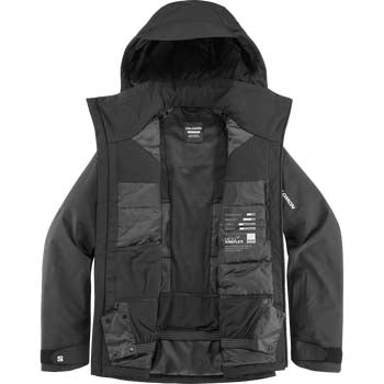 MBrilliant2.0InsulatedJacket-Black jacket with multiple pockets and a hood on a white background