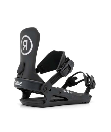 MC-4- Black snowboard bindings on a white background
