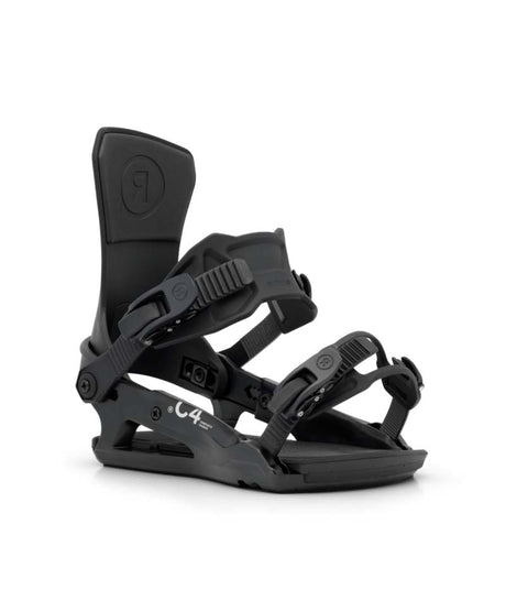 MC-4- Black snowboard bindings on a white background
