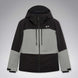 MCanopyProInsulatedJacket-A colorblock hooded jacket with a black upper section and sleeves, a light gray midsection, and a black lower section, featuring a full-zip front and a small white Oakley logo on the chest.