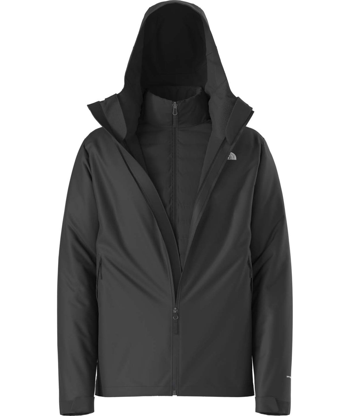 MCartoMonoTriclimateHoodedJacket-Black jacket with a hood on a white background