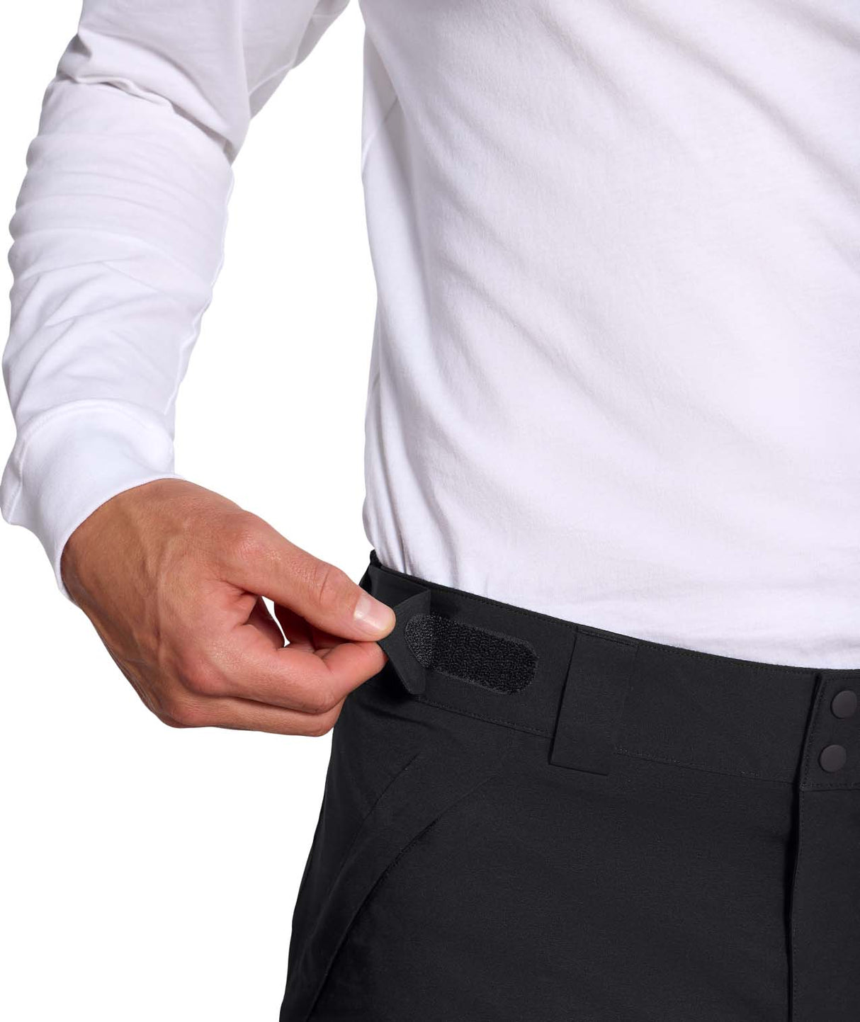 MChakalPant- Man wearing black snow pants with The North Face logo on a white background