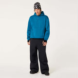 MChannelShellPant-Black wide-leg snow pants with an elastic drawstring waist and side pockets, shown on a light gray background.