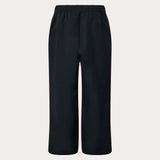 MChannelShellPant-Black wide-leg snow pants with an elastic drawstring waist and side pockets, shown on a light gray background.