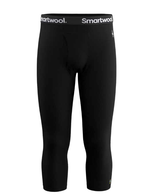 MClassicalThermalMerinoBaseLayer3_4Bottom-Black capri leggings with Smartwool logo on a white background