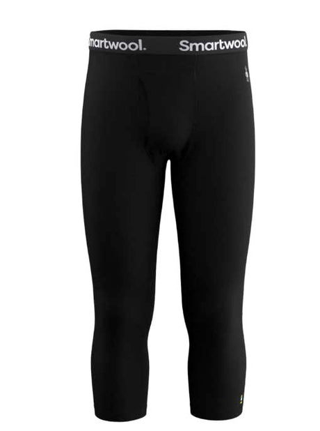 MClassicalThermalMerinoBaseLayer3_4Bottom-Black capri leggings with Smartwool logo on a white background