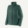 MDownSweaterJacket-Green puffer jacket with Patagonia logo on a white background