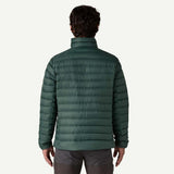MDownSweaterJacket-Green puffer jacket with Patagonia logo on a white background
