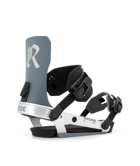 MDrone- Silver snowboard binding on a white background