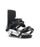 MDrone- Silver snowboard binding on a white background