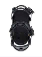 MDrone- Black snowboard bindings on a white background