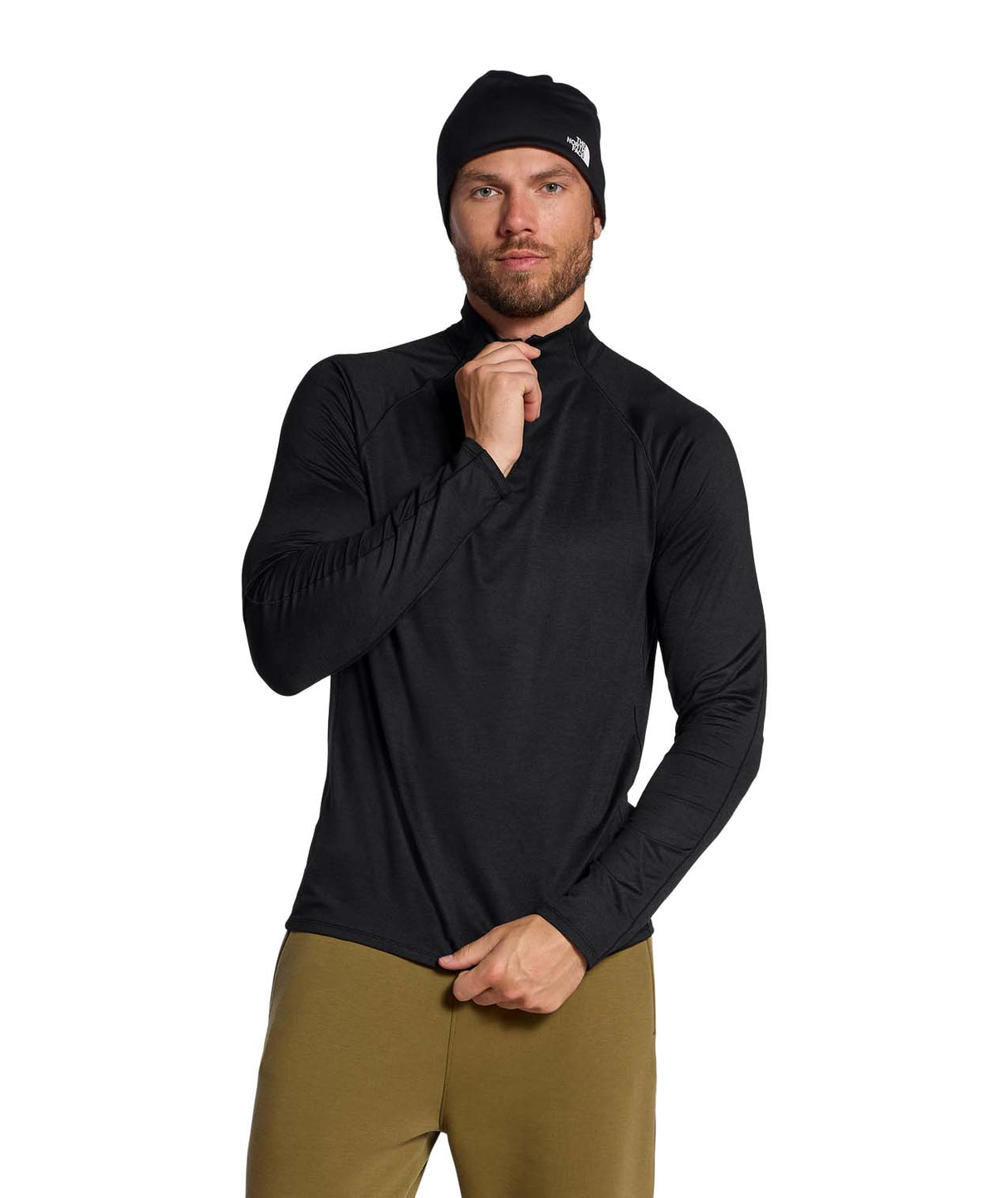 MDynamic1_4Zip-Black long-sleeve quarter zip with a high collar on a white background