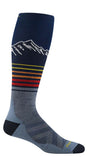 MSTEEPLINES- Sock with mountain design and colorful stripes on a white background