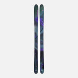MFree94-A pair of Dynastar skis shown vertically against a light gray background, featuring a dark teal and purple marbled pattern with pink and white branding details.