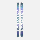 MFree94-A pair of Dynastar skis shown vertically against a light gray background, featuring a dark teal and purple marbled pattern with pink and white branding details.