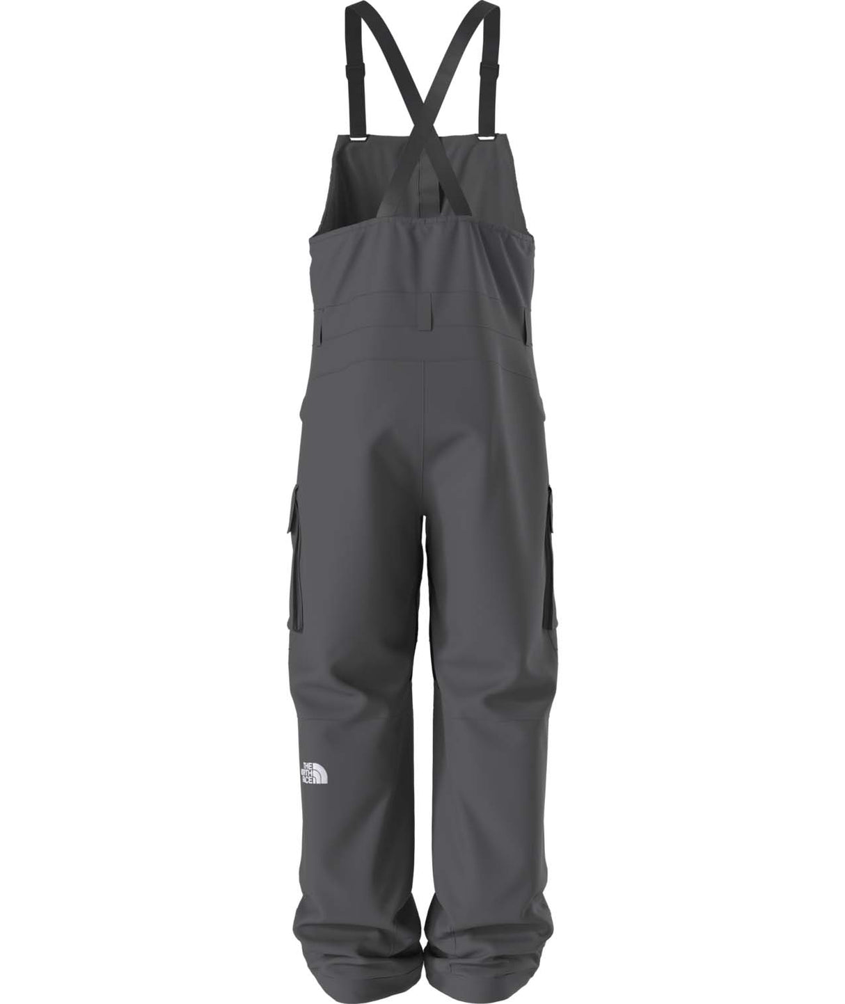MFreedomBib-Grey bib overalls with The North Face logo on a white background