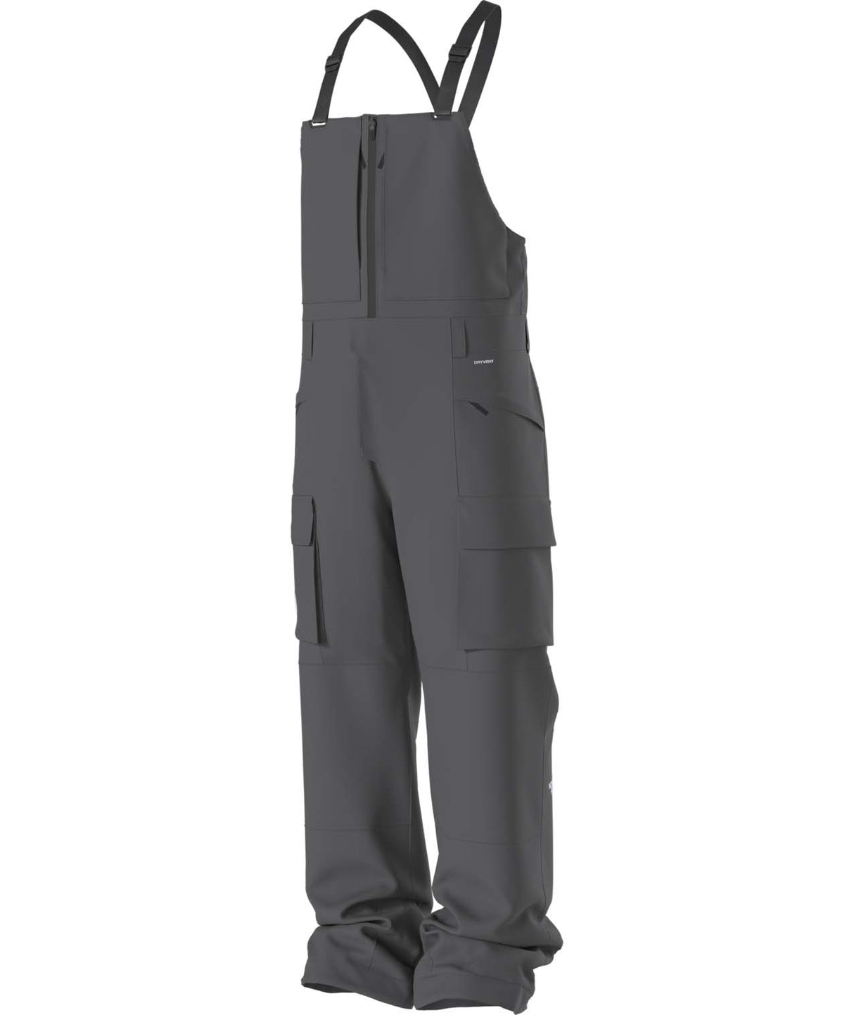 MFreedomBib-Grey bib overalls with The North Face logo on a white background