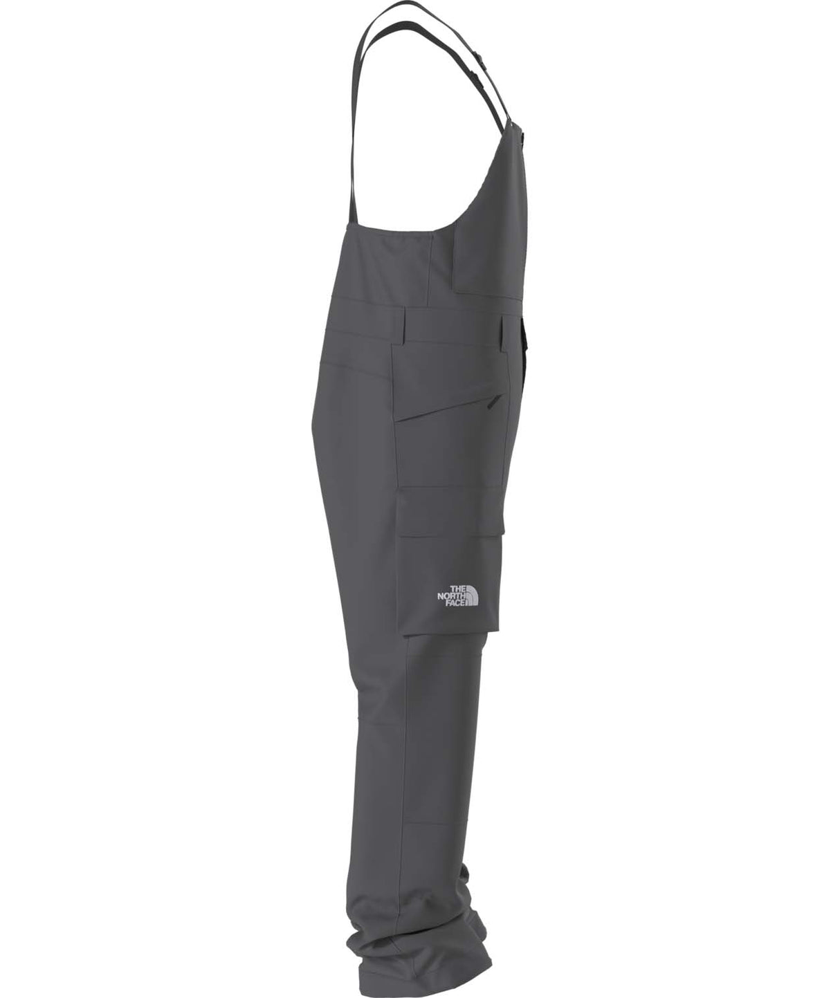 MFreedomBib-Grey bib overalls with The North Face logo on a white background