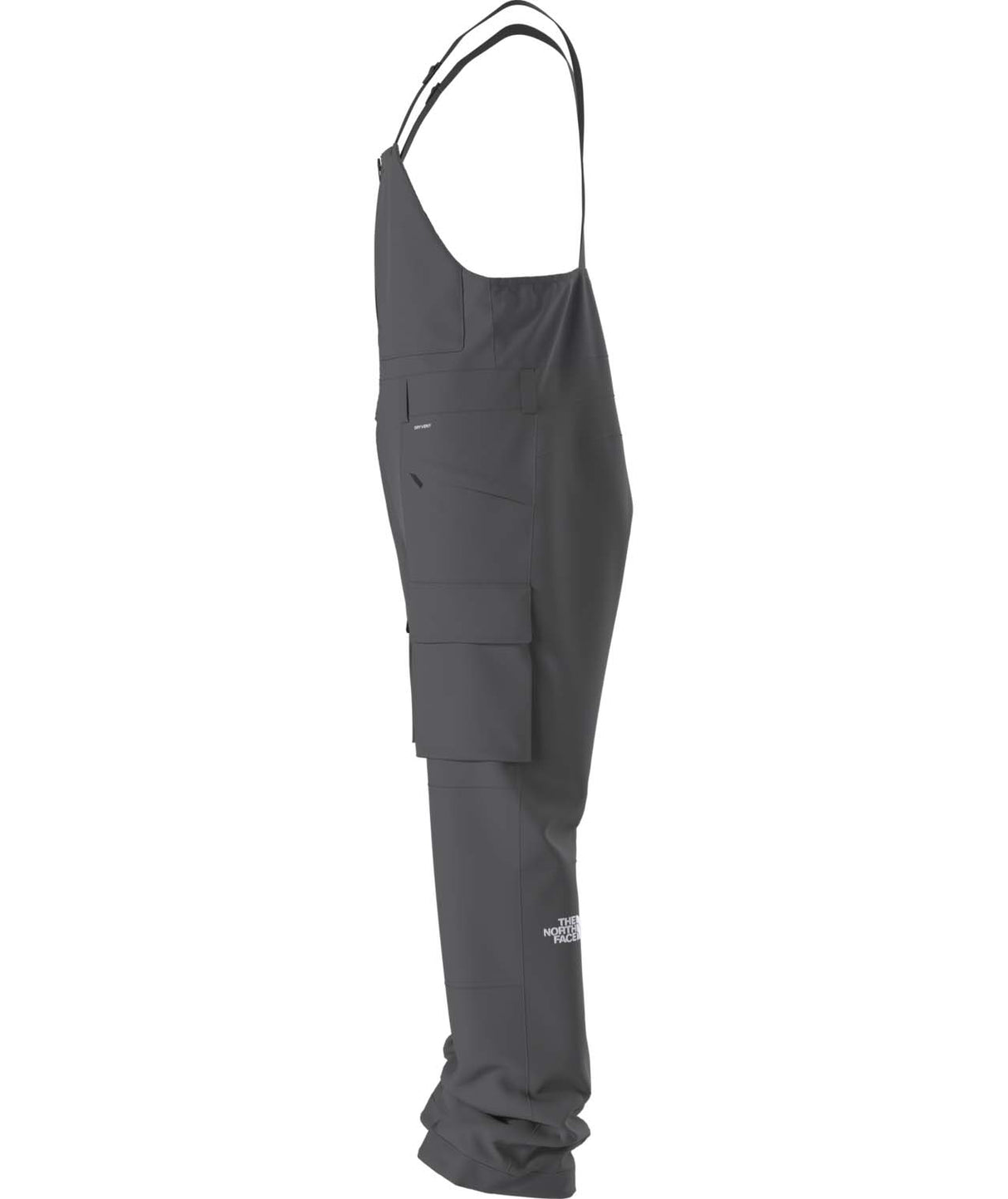 MFreedomBib-Grey bib overalls with The North Face logo on a white background