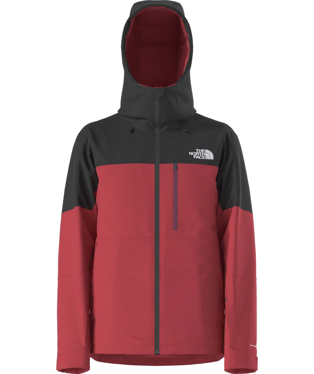 MFreedomInsulatedJacket- Black and red hooded jacket on a white background