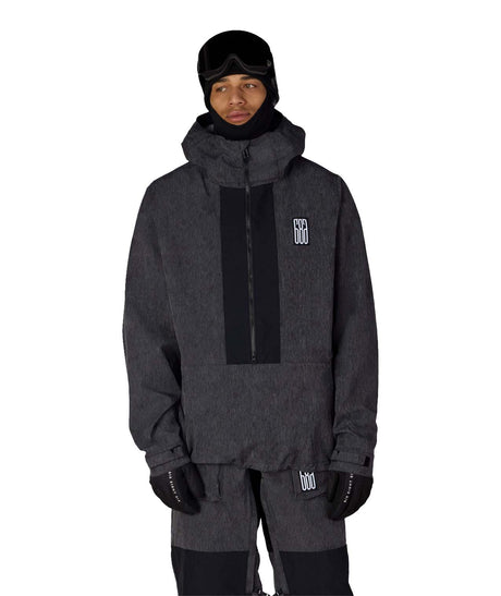 MGhost2.5LAnorak-Person wearing a gray jacket, pants, and hat with a logo on a white background