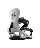MGhostFase-White snowboard binding with black accents on a white background