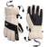 MGore-texLinearGlove- A pair of GORE-TEX winter gloves shown flat against a white background, displaying both the palm and back-of-hand views. The gloves feature a warm cream/beige fabric body with black panels on the back of the hand and wrist, black drawstrings, and a black GORE-TEX logo strip.