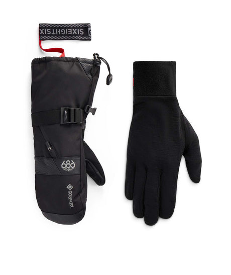 MGore-texSmarty3-in-1GauntletMitt-Black gloves with a strap and buckle on a white background