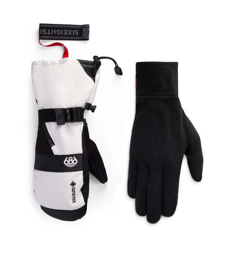 MGore-texSmarty3-in-1GauntletMitt-Black and white gloves with a brand label on a white background