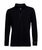MHeavyweightGridFleece1_4Zip-Black long-sleeve shirt with a quarter zip on a white background