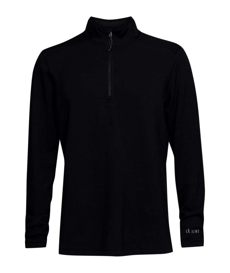 MHeavyweightGridFleece1_4Zip-Black long-sleeve shirt with a quarter zip on a white background