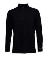 MHeavyweightGridFleece1_4Zip-Black long-sleeve shirt with a quarter zip on a white background