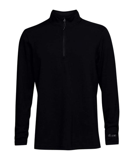 MHeavyweightGridFleece1_4Zip-Black long-sleeve shirt with a quarter zip on a white background