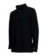 MHeavyweightGridFleece1_4Zip-Black long-sleeve shirt with a quarter zip on a white background