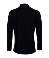 MHeavyweightGridFleece1_4Zip-Black long-sleeve shirt with a quarter zip on a white background