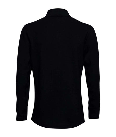 MHeavyweightGridFleece1_4Zip-Black long-sleeve shirt with a quarter zip on a white background