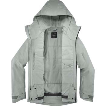 MHighlandInsulatedJacket-Light gray jacket with a hood on a white background