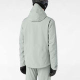 MHighlandInsulatedJacket-Person wearing a light gray jacket and pants on a white background