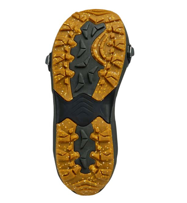 MHighshotPlusStepOnSnowboardBoots-Black snowboard boot with yellow sole on a white background