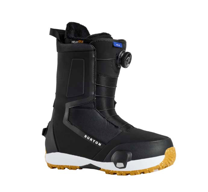 MHighshotStepOnSBBoot- Black snowboard boot on a white background